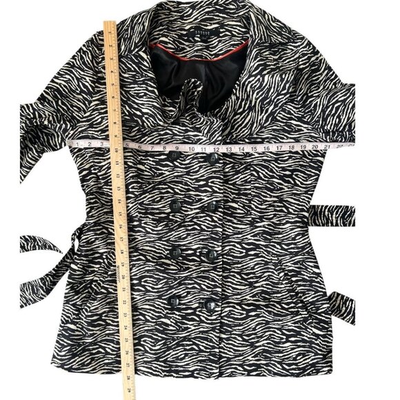 SOLD Sandro Studio Zebra Print Ruffle Collar Belted Trench Coat Large - Picture 8 of 9